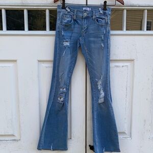 Vintage Rue 21 On-Trend Light Blue Distressed Flare Style Jeans Size 0